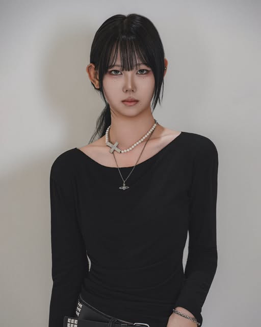 목걸이와 검은 상의를 매치한 프로필