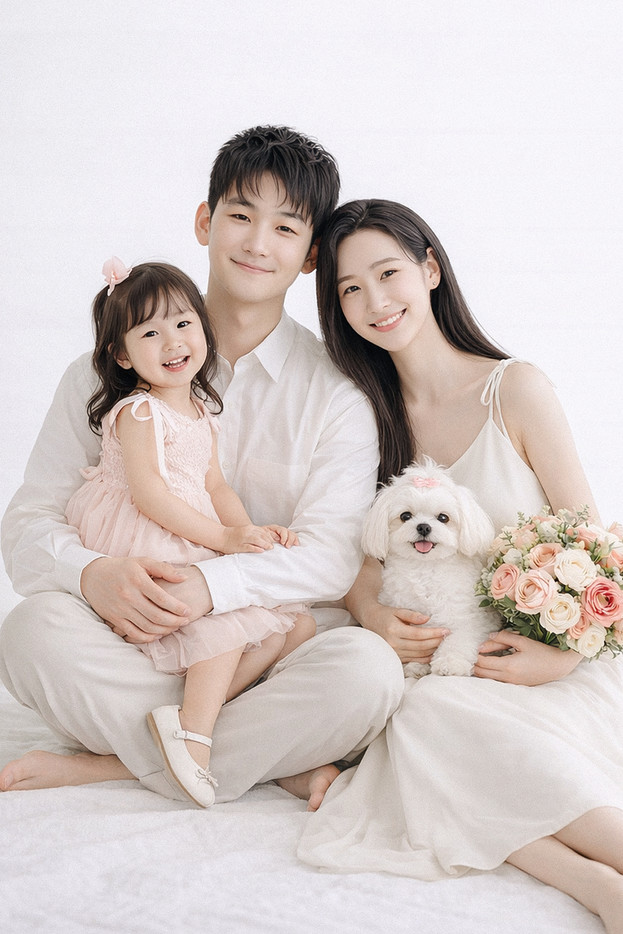 반려견과 보호자가 함께 앉아 촬영한 사진